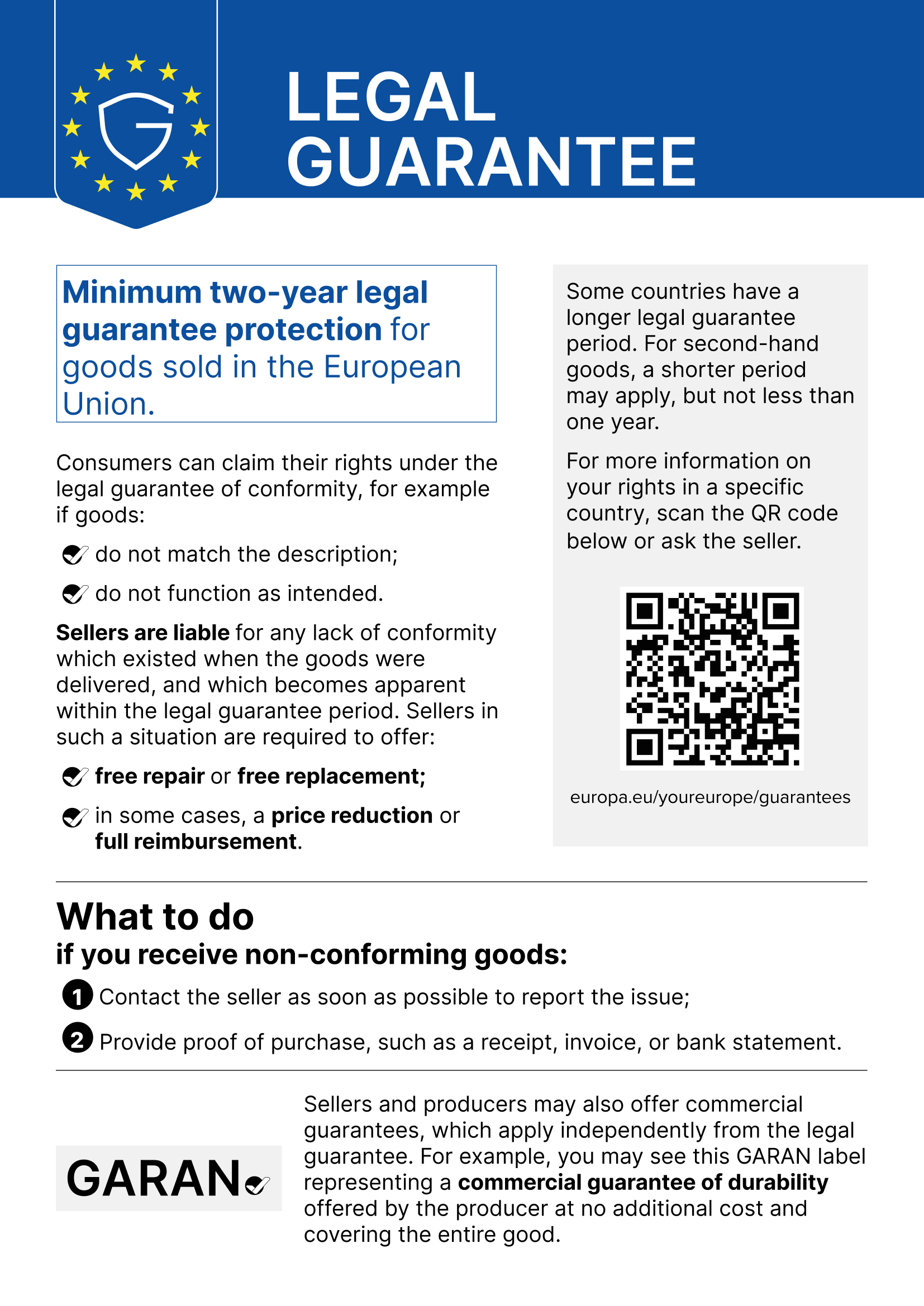 Legal guarantee notice